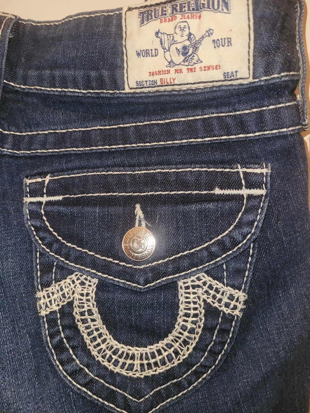 True Religion Dark Indigo Skinny Jeans with White Contrast Stitching